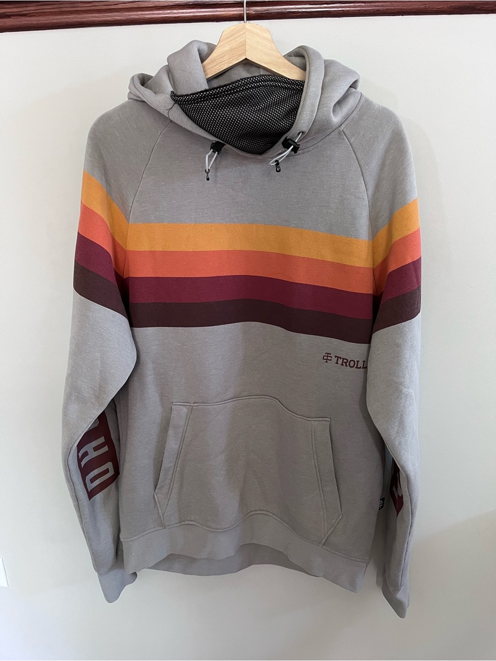 Troll Co Mens Grey Retro Stripe DHCM Hoodie Sweatshirt Large